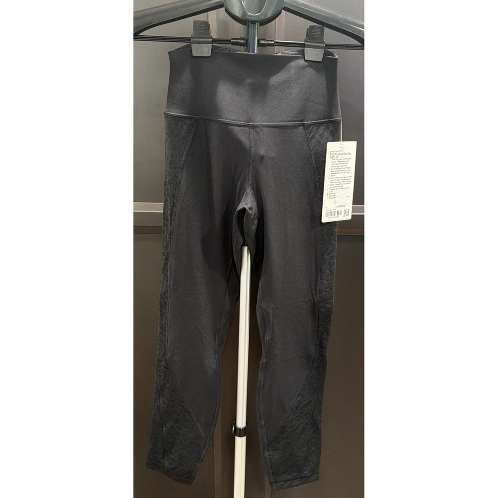 Lululemon‎ Black Paisley Lace Overlay Tight 25" Size 4 NWT $108